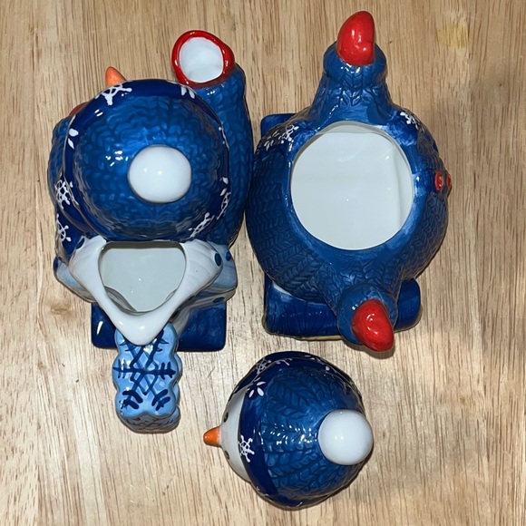 Bico China Ceramic Snowman Sugar Bowl and Creamer Christmas Snowflake Blue - Picture 8 of 12